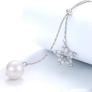 Bakod Jewelry Adjustable Chain Women's Personality Pearl & CZ Star Necklace